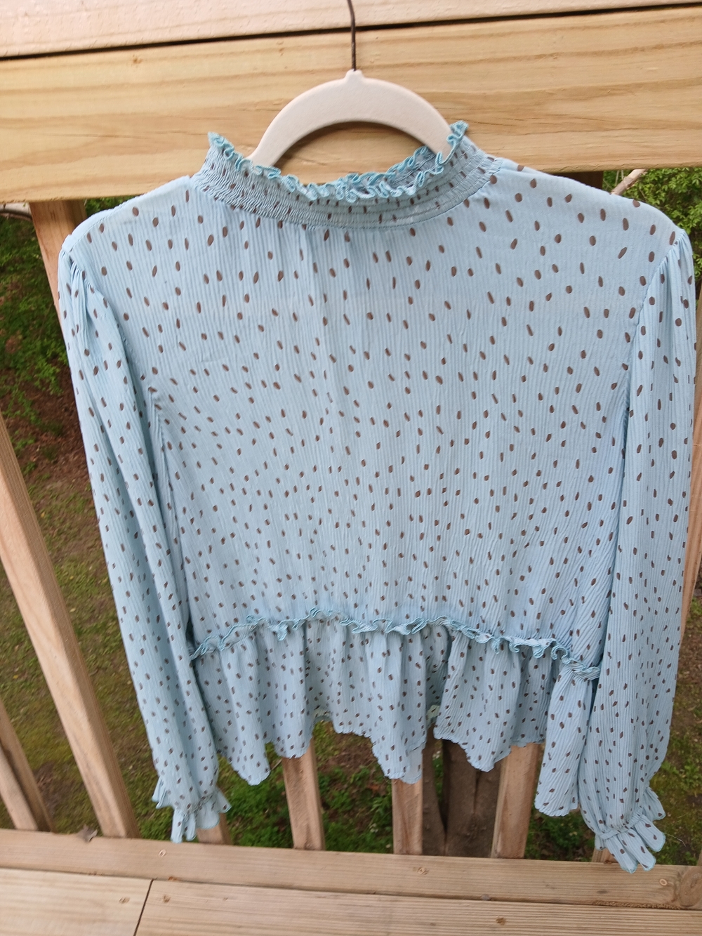 Blu Pepper Light Blue Blouse with Brown Dot Print